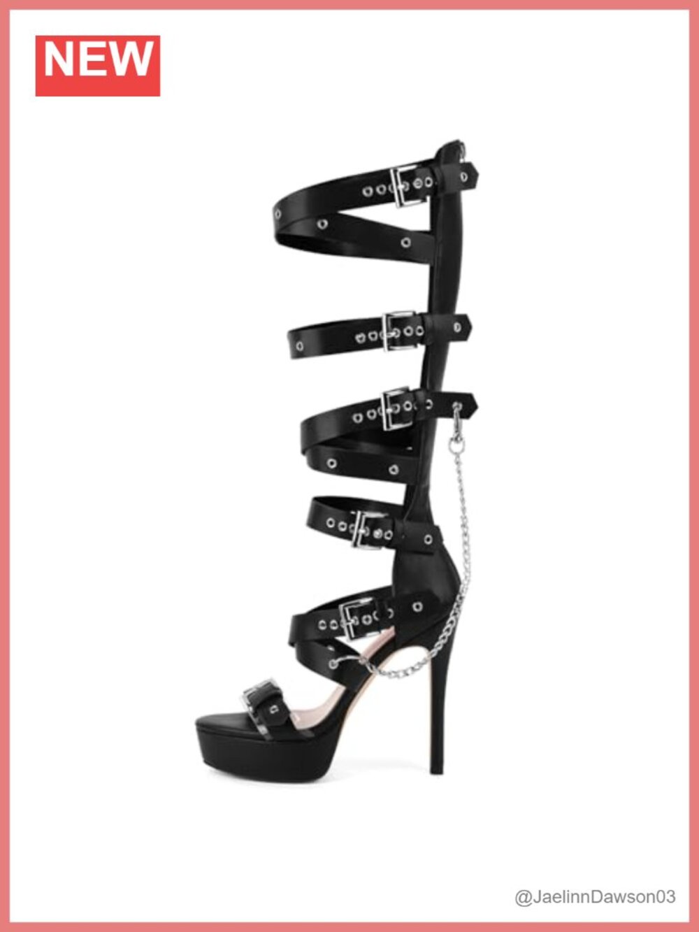 Knee High Eyelets Belt Strap Buckle Heels Gladiator Sandals with Chain Platform